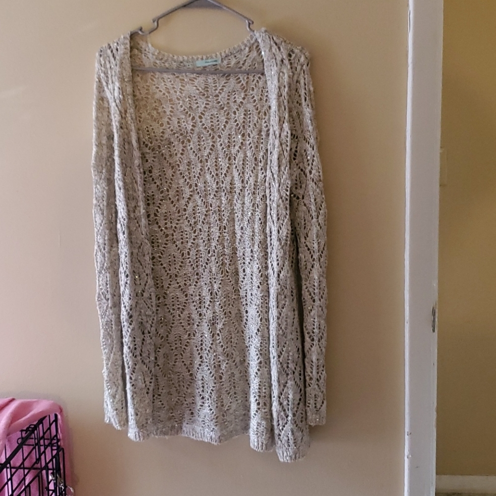 Maurices brand gray and white see through cardigan